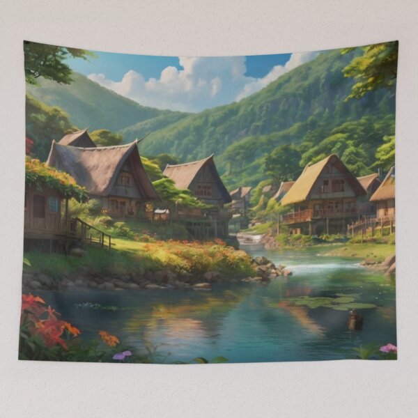 Artikelvorschau, Peaceful Village along the River’s Edge entworfen und verkauft von BlareBlare.