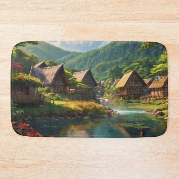 Item preview, Peaceful Village along the River’s Edge designed and sold by BlareBlare.