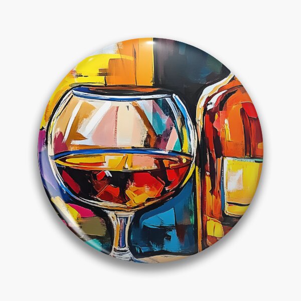 Item preview, Vibrant Abstract Scene of Brandy Bottles and Glass Surrounded by Colorful Shapes Generative AI designed and sold by OlfactoART Studio.