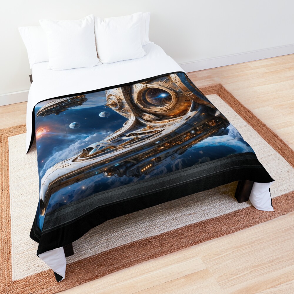 Kova galaktinen risteilijä kulkee Xzendor7: n muukalaisen avaruuden AI -konseptitaiteen läpi | Hämmästyttävä futuristinen tekniikka 3 Compellious Galactic Cruiser Traversing Through Alien Space Breathtaking AI Concept Art by Xzendor7 Decorative Art Print Comforter
