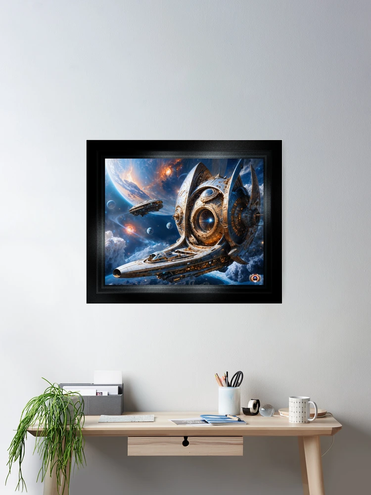 Kova galaktinen risteilijä kulkee Xzendor7: n muukalaisen avaruuden AI -konseptitaiteen läpi | Hämmästyttävä futuristinen tekniikka 2 Compellious Galactic Cruiser Traversing Through Alien Space Breathtaking AI Concept Art by Xzendor7 Wall Decor Poster Art Print