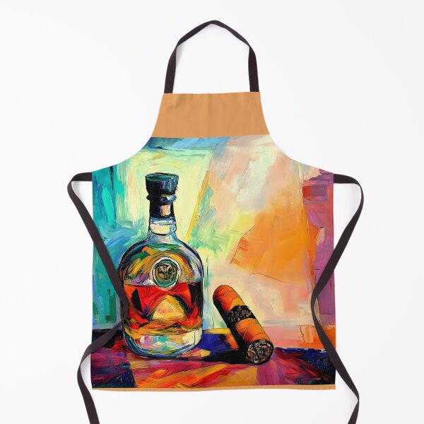 Item preview, Vibrant Composition of Brandy Bottle and Cuban Cigar Against Abstract Background Digital AI Art designed and sold by OlfactoART Studio.