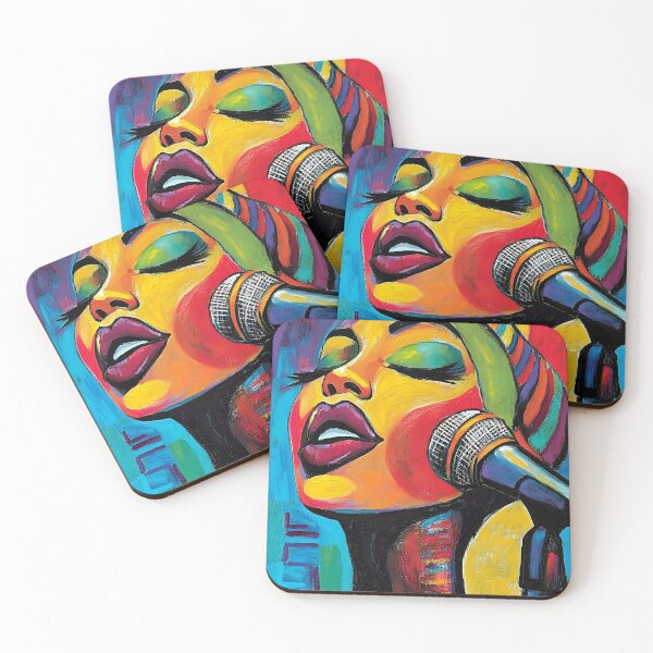 Item preview, Vibrant Portrayal of a Passionate Singer with Bold Colors and Expressive Features, Bright Makeup Generative AI Art designed and sold by OlfactoART Studio.