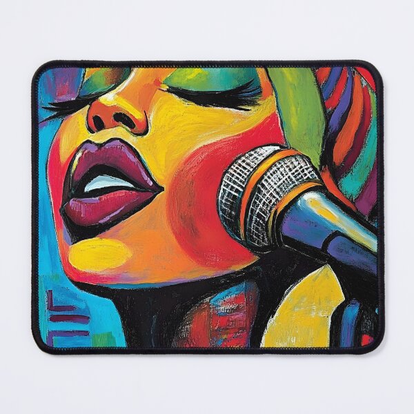 Item preview, Vibrant Portrayal of a Passionate Singer with Bold Colors and Expressive Features, Bright Makeup Generative AI Art designed and sold by OlfactoART Studio.