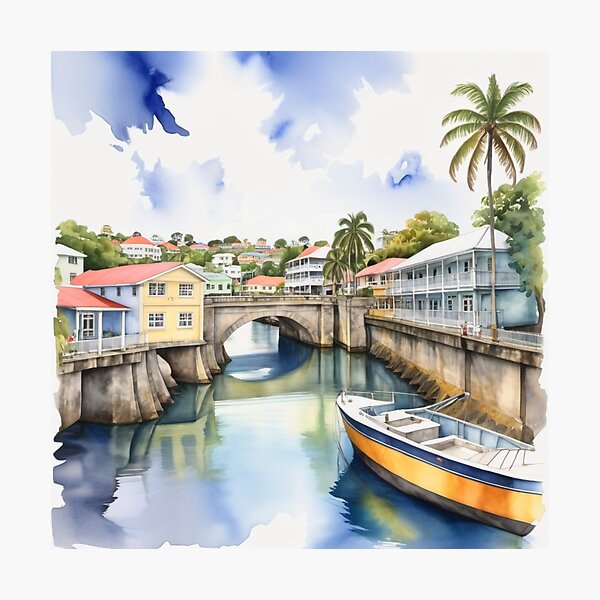 Item preview, Barbados Bridgetown watercolor drawing designed and sold by reiniere2024.