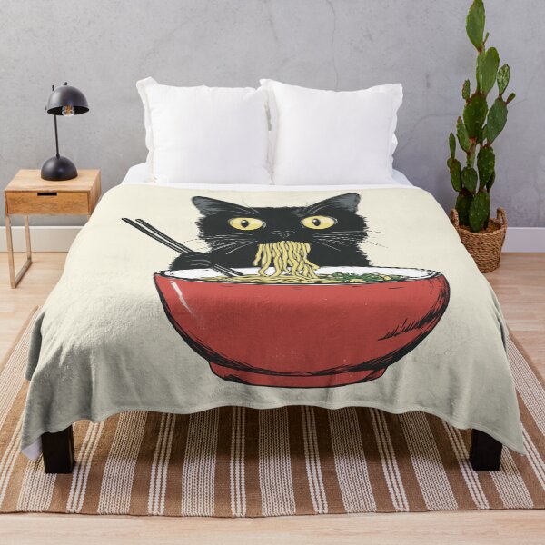 Item preview, Kawaii Black Cat With Expressive Look Eating Ramen designed and sold by OrenjiArtShop.
