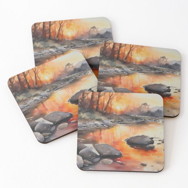 Item preview, Colorful Sunset over Rocky Riverbed designed and sold by CalmnessbyChoice.