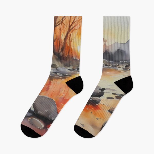 Item preview, Colorful Sunset over Rocky Riverbed designed and sold by CalmnessbyChoice.