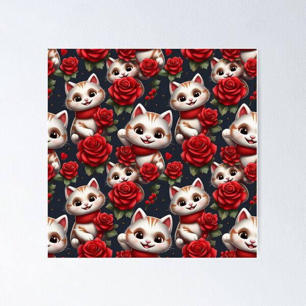 Item preview, Bold Cats and Roses: A bold and striking pattern featuring dramatic cats and vibrant red roses, perfect for making a statement. Purfect for Christmas, Valentines, Birthdays and all occasions designed and sold by Grang Art Artistic Designs.