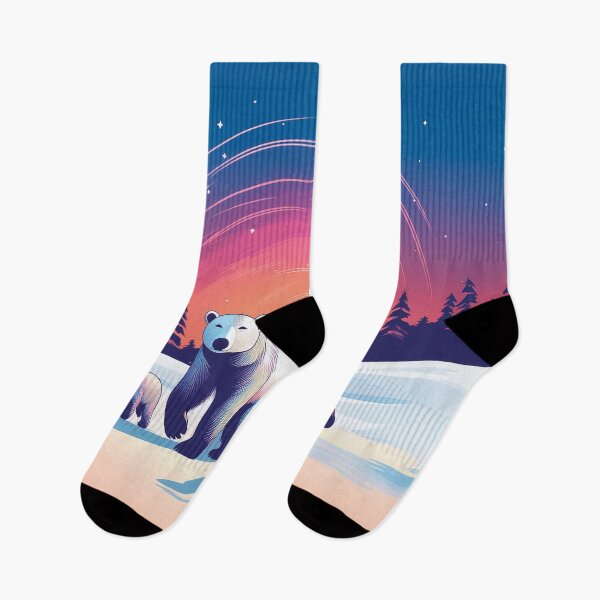 Item preview, A family of polar bears walking across a snowy landscape under a breathtaking aurora borealis design. designed and sold by HEMRO.