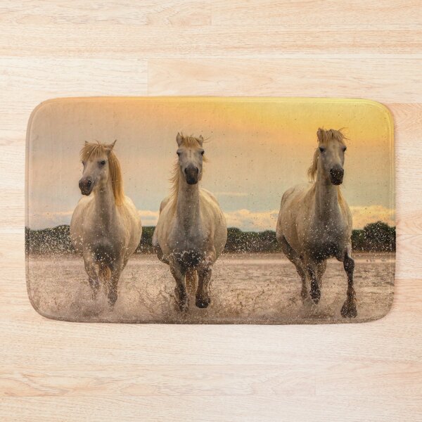 Item preview, Sunset Trio of White Horses in the Marshes designed and sold by HelkoryoArt.
