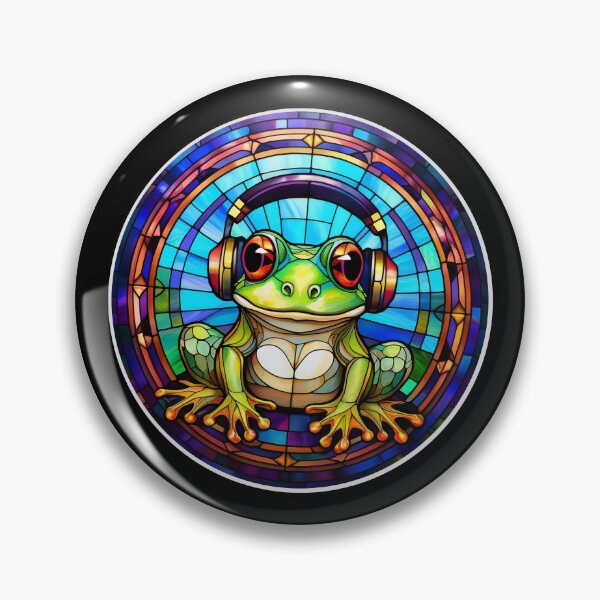 Item preview, Stained Glass Frog in Headphones designed and sold by Boxing Kangaroo Retail Company.