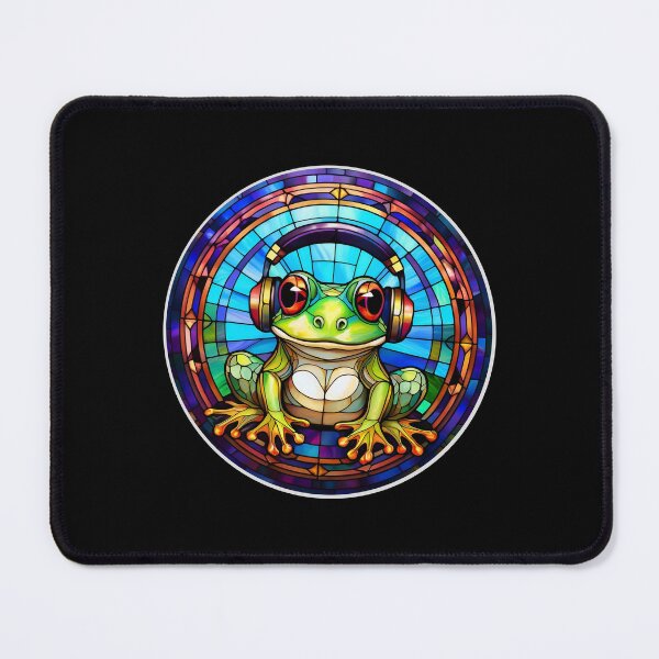 Item preview, Stained Glass Frog in Headphones designed and sold by Boxing Kangaroo Retail Company.