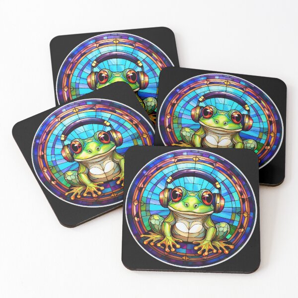 Item preview, Stained Glass Frog in Headphones designed and sold by Boxing Kangaroo Retail Company.