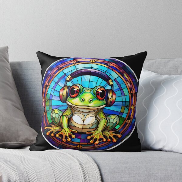 Item preview, Stained Glass Frog in Headphones designed and sold by Boxing Kangaroo Retail Company.