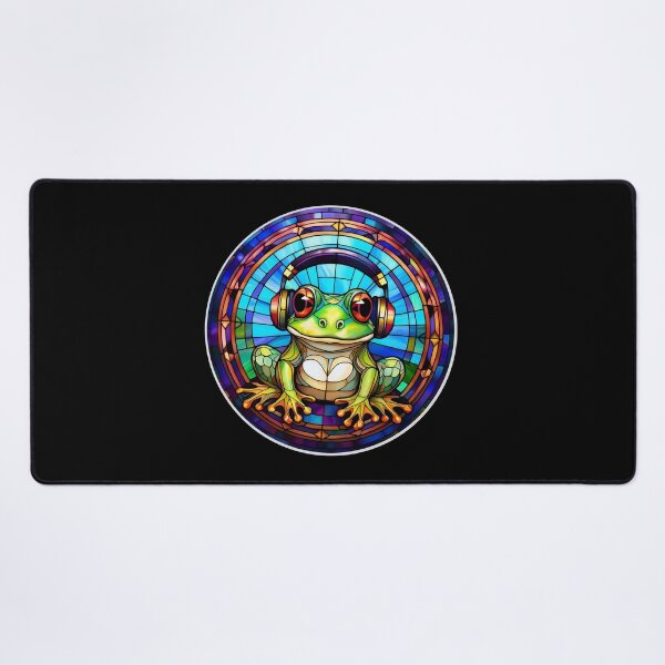 Item preview, Stained Glass Frog in Headphones designed and sold by Boxing Kangaroo Retail Company.