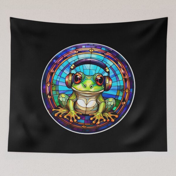 Item preview, Stained Glass Frog in Headphones designed and sold by Boxing Kangaroo Retail Company.