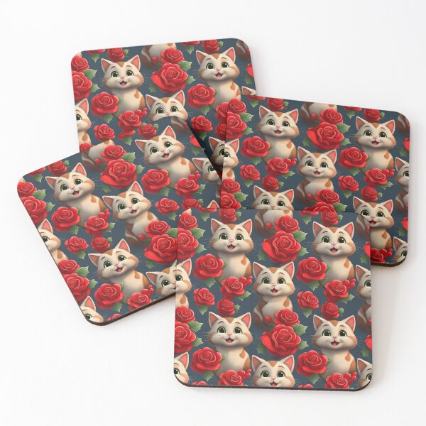 Item preview, Purrfect Cats: A romantic pattern showcasing elegant cats amidst a flurry of red roses, perfect for making a statement. Ideal for Christmas, Valentines, Birthdays and all occasions designed and sold by Grang Art Artistic Designs.