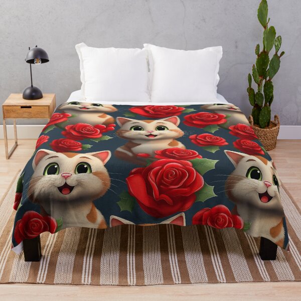 Item preview, Purrfect Cats: A romantic pattern showcasing elegant cats amidst a flurry of red roses, perfect for making a statement. Ideal for Christmas, Valentines, Birthdays and all occasions designed and sold by Grang Art Artistic Designs.