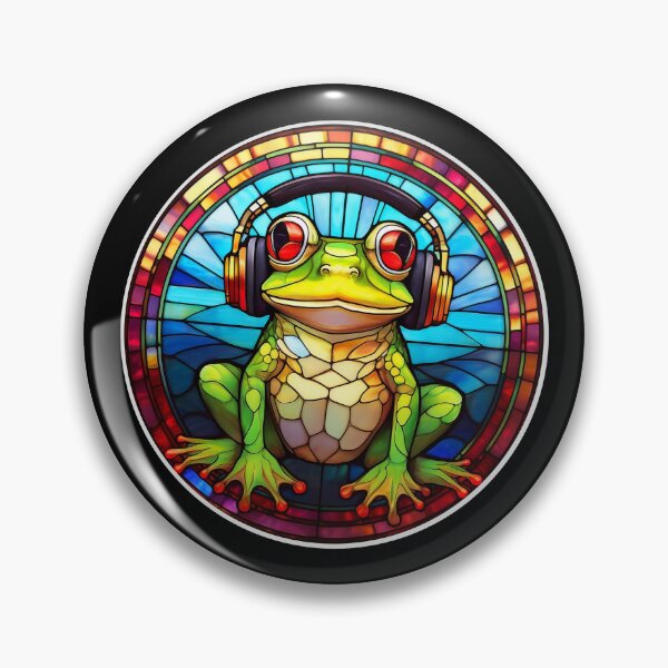 Item preview, Stained Glass Frog in Headphones designed and sold by Boxing Kangaroo Retail Company.