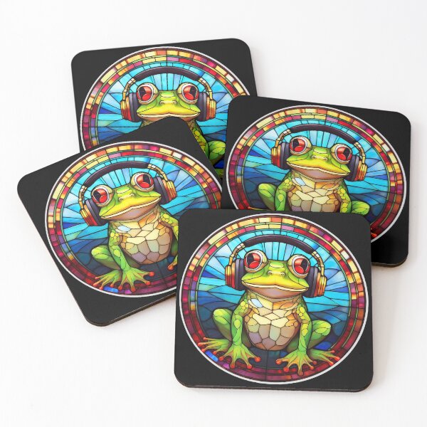 Item preview, Stained Glass Frog in Headphones designed and sold by Boxing Kangaroo Retail Company.