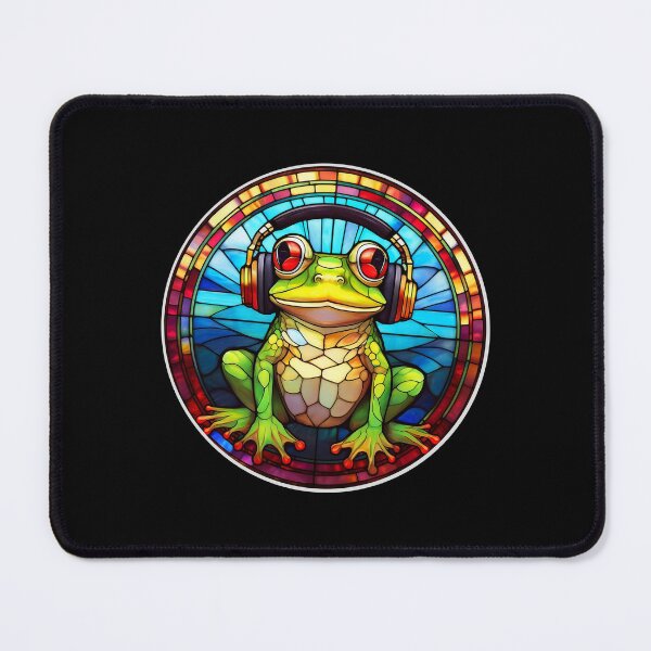 Item preview, Stained Glass Frog in Headphones designed and sold by Boxing Kangaroo Retail Company.