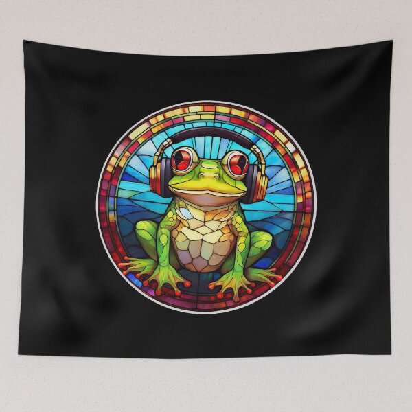 Item preview, Stained Glass Frog in Headphones designed and sold by Boxing Kangaroo Retail Company.