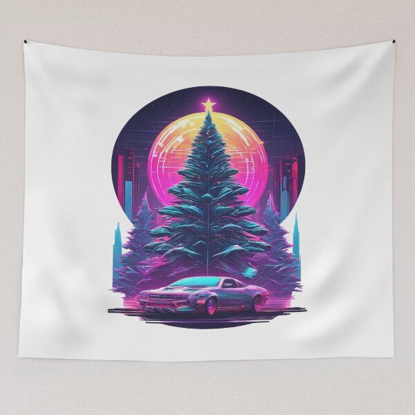Item preview, Retro-Futuristic Christmas Tree with Neon City and Sports Car designed and sold by MystiqSlav.