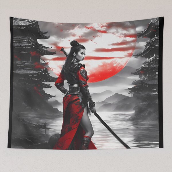 Item preview, Red Moon Women Samurai – Dramatic Japanese Women Warrior designed and sold by MystiqSlav.