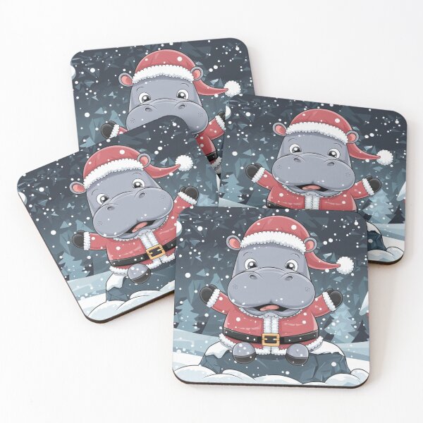 Item preview, Holiday Hippo Santa in Winter Scenery designed and sold by NeatThingLover.