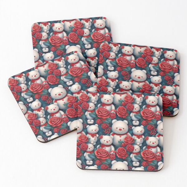Item preview, Red Hot Teddy Bear: A bold and vibrant pattern featuring a teddy bears surrounded by striking red roses, perfect for modern and edgy designs designed and sold by Grang Art Artistic Designs.