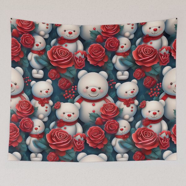 Item preview, Red Hot Teddy Bear: A bold and vibrant pattern featuring a teddy bears surrounded by striking red roses, perfect for modern and edgy designs designed and sold by Grang Art Artistic Designs.