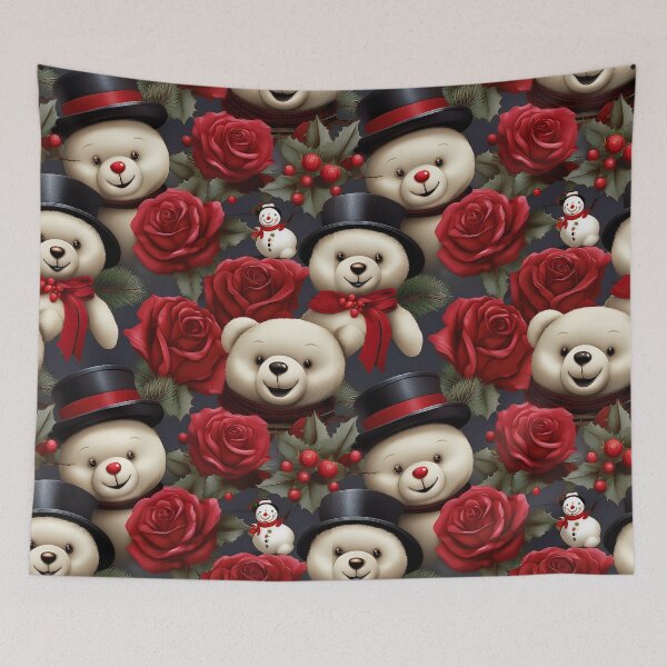 Item preview, Modern Teddy Bear and Roses: A contemporary pattern featuring a sleek, minimalist teddy bear and bold red roses, perfect for modern and minimalist designs. designed and sold by Grang Art Artistic Designs.