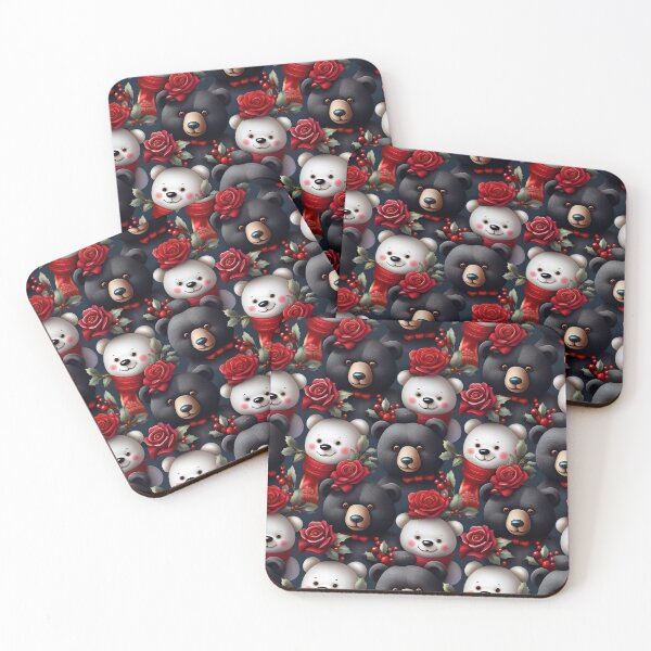 Item preview, Elegant Teddy Bear and Roses: An elegant pattern featuring a sophisticated teddy bear and delicate red roses, perfect for adding a touch of luxury to any project. designed and sold by Grang Art Artistic Designs.