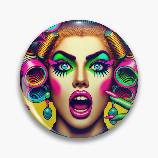Item preview, Electric Beauty Pop - Vibrant Retro Glam with Hair Rollers designed and sold by ANIARTONLINE.