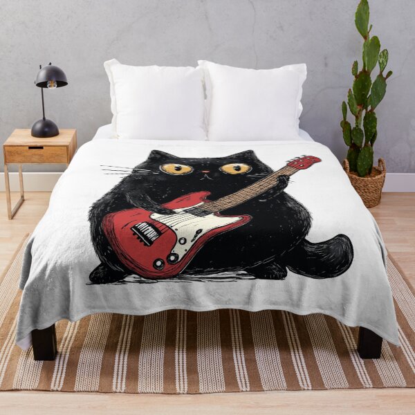 Item preview, Black Rocker Kitten Playing Electric Guitar kawaii designed and sold by OrenjiArtShop.
