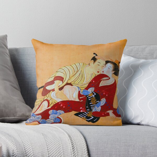 Erotic Art Red Hot Love Japanese Shunga Throw Pillow