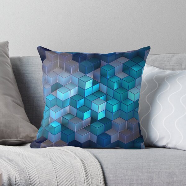 "Geometric Design (navy blue, teal, grey, aqua green)" Throw Pillow for