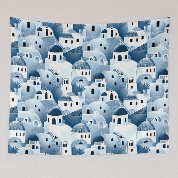 Item preview, Santorini Greek Island Teal Blue and White Houses designed and sold by inspirationzgal.