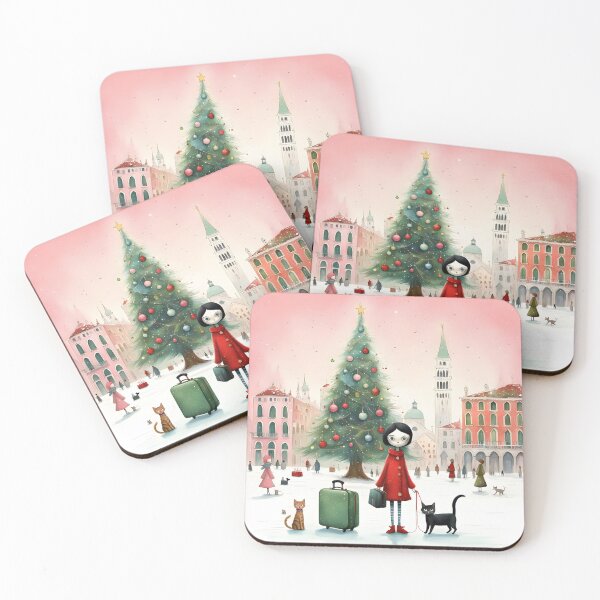 Item preview, Cat woman arrives to the city at Christmas with cats kitten tabbycat designed and sold by Coolparrotgirl.