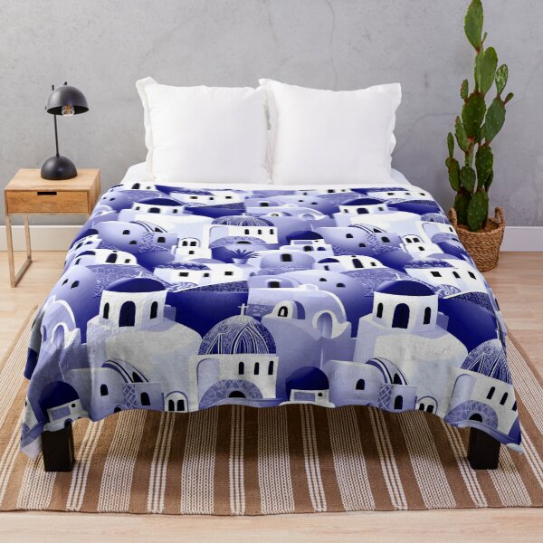 Item preview, Santorini Greek Island Navy Blue and White Village Town designed and sold by inspirationzgal.