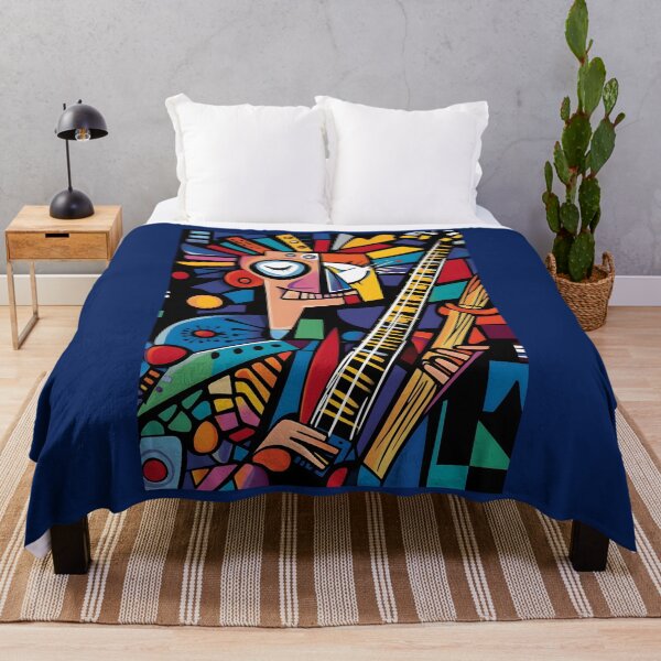 Item preview, Colorful Abstract Depiction of a Person Holding a Guitar with Split Face in Neo-Expressionism Digital AI Art designed and sold by OlfactoART Studio.