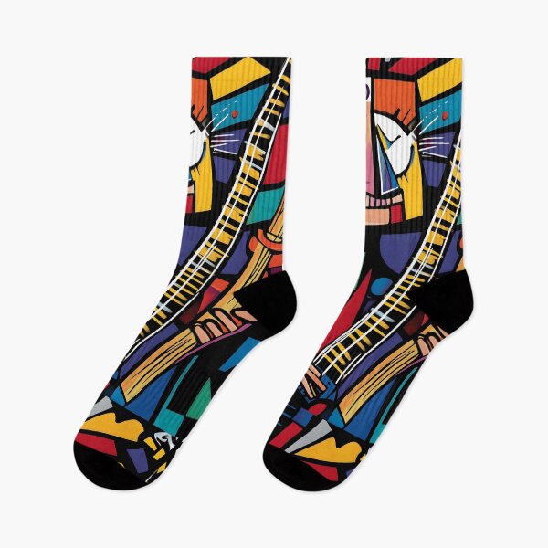 Item preview, Colorful Abstract Depiction of a Person Holding a Guitar with Split Face in Neo-Expressionism Digital AI Art designed and sold by OlfactoART Studio.