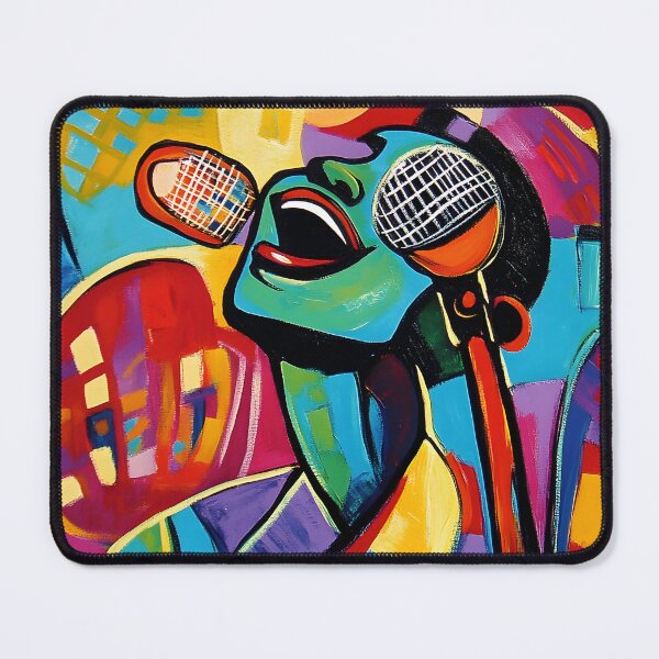Item preview, Vibrant and Colorful Depiction of a Passionate Singer Surrounded by Energetic Geometric Shapes designed and sold by OlfactoART Studio.