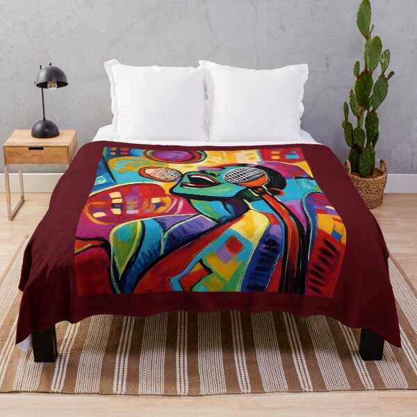 Item preview, Vibrant and Colorful Depiction of a Passionate Singer Surrounded by Energetic Geometric Shapes designed and sold by OlfactoART Studio.