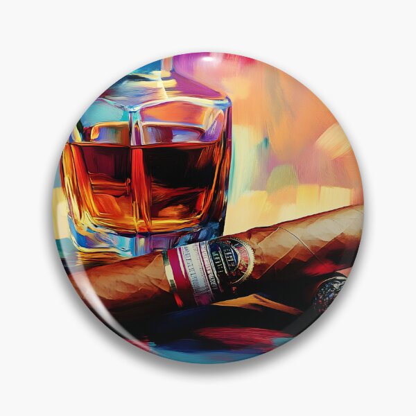 Item preview, Vibrant Multicolored Background Framing a Glass Decanter and Cigars in Luxurious Style designed and sold by OlfactoART Studio.