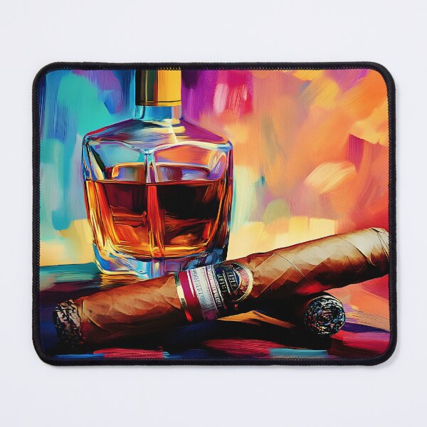 Item preview, Vibrant Multicolored Background Framing a Glass Decanter and Cigars in Luxurious Style designed and sold by OlfactoART Studio.