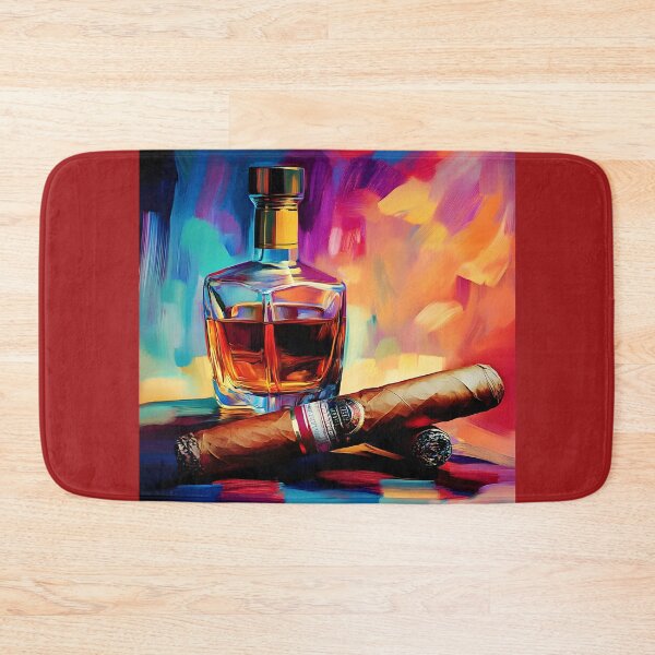 Item preview, Vibrant Multicolored Background Framing a Glass Decanter and Cigars in Luxurious Style designed and sold by OlfactoART Studio.