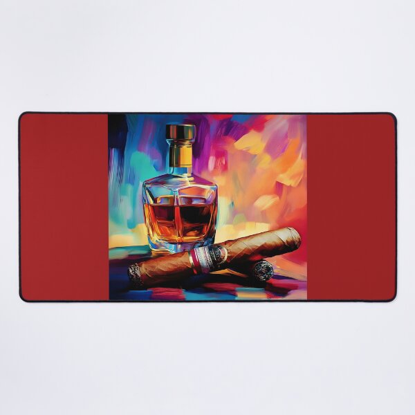 Item preview, Vibrant Multicolored Background Framing a Glass Decanter and Cigars in Luxurious Style designed and sold by OlfactoART Studio.