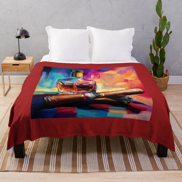 Item preview, Vibrant Multicolored Background Framing a Glass Decanter and Cigars in Luxurious Style designed and sold by OlfactoART Studio.
